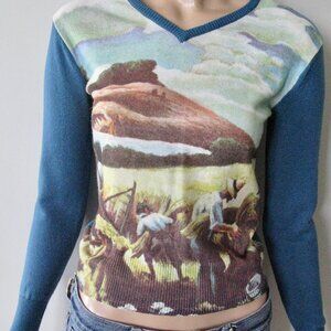 Vintage 70s NETTLES WORLD Field Workers Graphic Art Print RARE Novelty  Retro